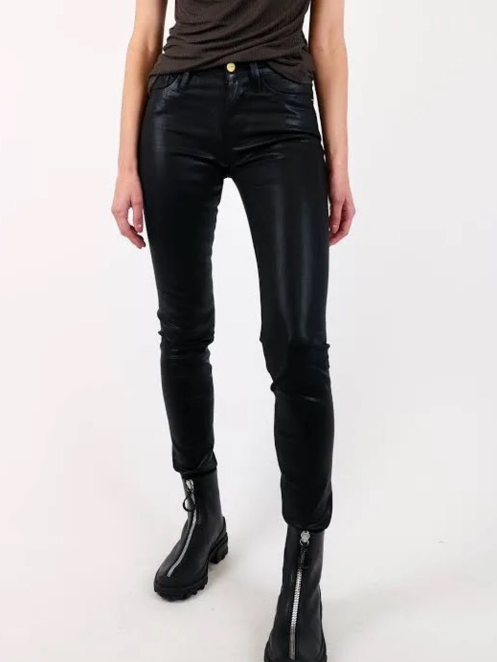 FRAME Le Skinny de Jeanne mid-rise skinny fit coated black size 30 - Picture 2 of 7